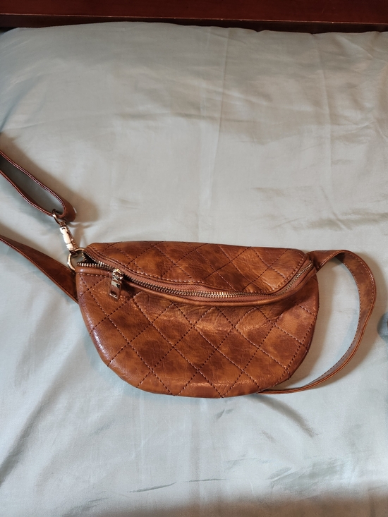 Accessories - Quilted Brown Leather Crossbody Belt Bag